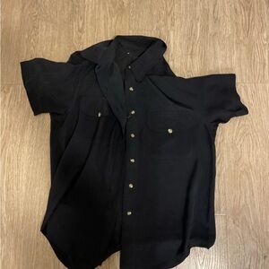 100 percent silk Black Button-Up Women's Top